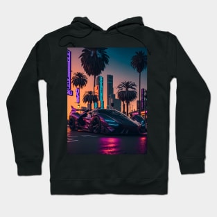 Dark Neon Sports Car in Beach Neon City Hoodie